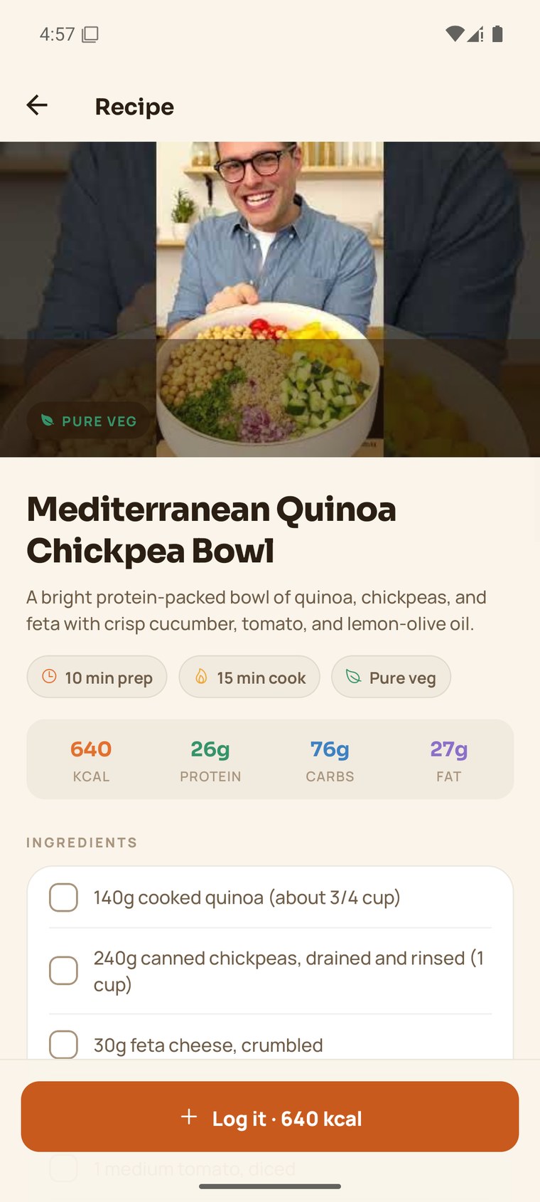 Veya recipe with macros